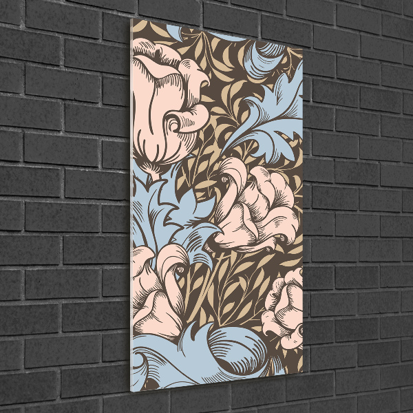 Cuadro decorativo en acrílico brillante vertical Flores y hojas