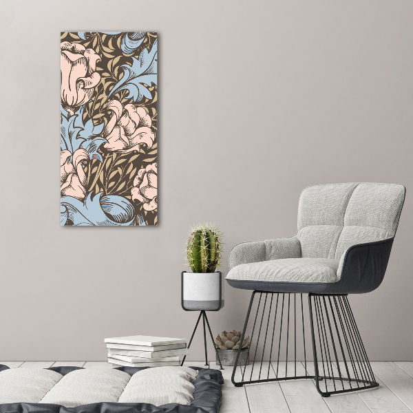 Cuadro decorativo en acrílico brillante vertical Flores y hojas