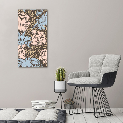 Cuadro decorativo en acrílico brillante vertical Flores y hojas