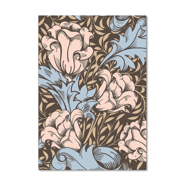 Cuadro decorativo en acrílico brillante vertical Flores y hojas