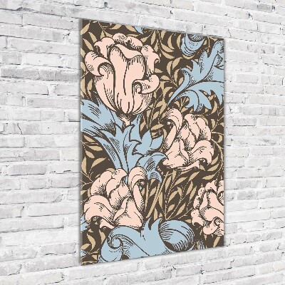 Cuadro decorativo en acrílico brillante vertical Flores y hojas