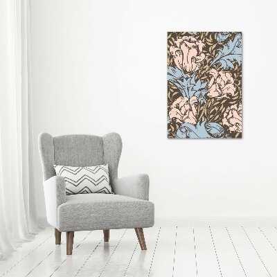 Cuadro decorativo en acrílico brillante vertical Flores y hojas