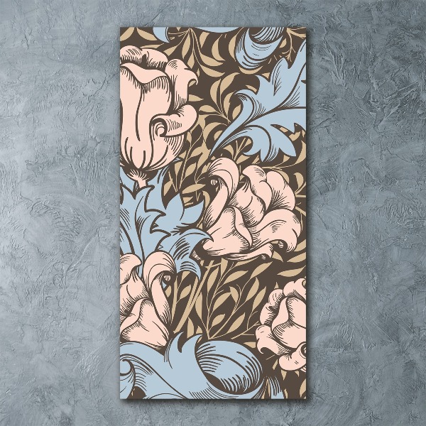 Cuadro decorativo en acrílico brillante vertical Flores y hojas