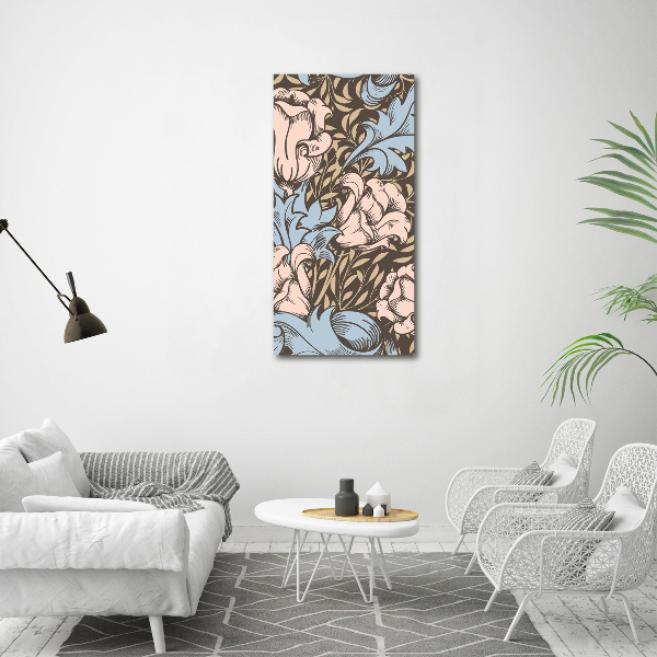 Cuadro decorativo en acrílico brillante vertical Flores y hojas