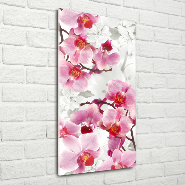 Cuadro decorativo en acrílico brillante vertical Orquídea rosa