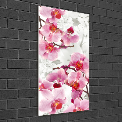 Cuadro decorativo en acrílico brillante vertical Orquídea rosa