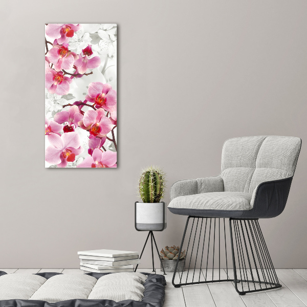 Cuadro decorativo en acrílico brillante vertical Orquídea rosa