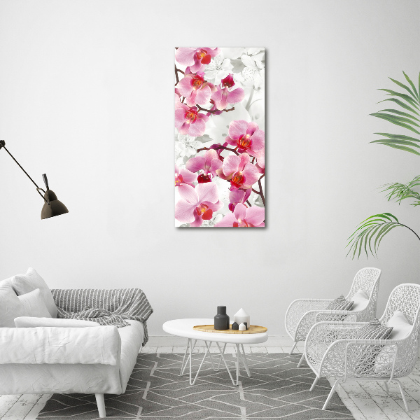 Cuadro decorativo en acrílico brillante vertical Orquídea rosa
