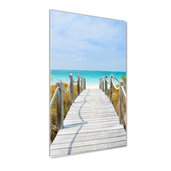 Cuadro de metacrilato moderno efecto cristal vertical Camino a la playa