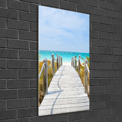 Cuadro de metacrilato moderno efecto cristal vertical Camino a la playa