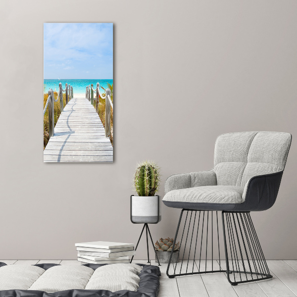 Cuadro de metacrilato moderno efecto cristal vertical Camino a la playa