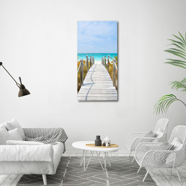 Cuadro de metacrilato moderno efecto cristal vertical Camino a la playa