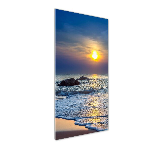 Cuadro decorativo en acrílico brillante vertical Playa al atardecer