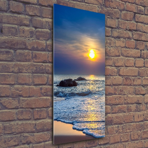 Cuadro decorativo en acrílico brillante vertical Playa al atardecer