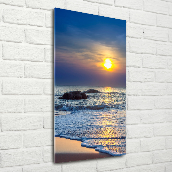 Cuadro decorativo en acrílico brillante vertical Playa al atardecer