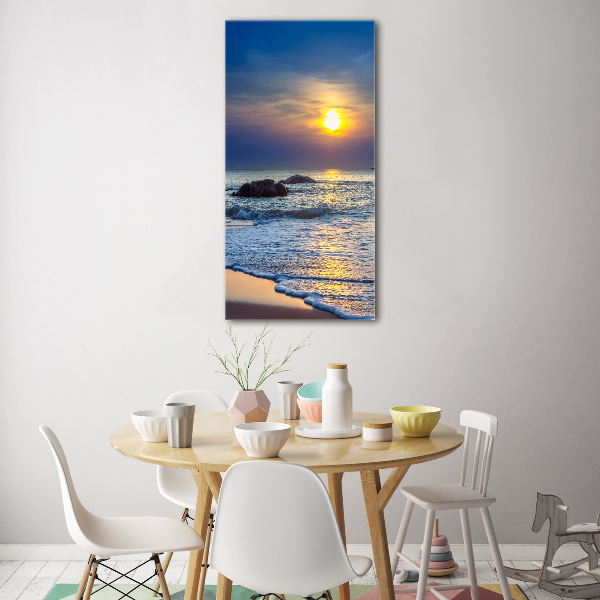 Cuadro decorativo en acrílico brillante vertical Playa al atardecer