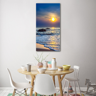 Cuadro decorativo en acrílico brillante vertical Playa al atardecer