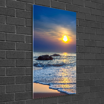 Cuadro decorativo en acrílico brillante vertical Playa al atardecer