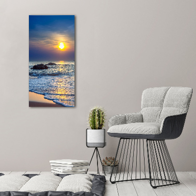 Cuadro decorativo en acrílico brillante vertical Playa al atardecer