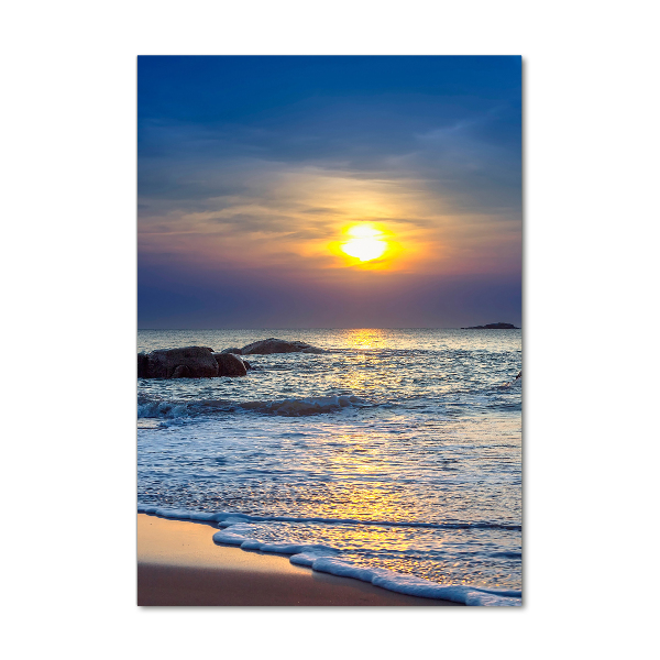 Cuadro decorativo en acrílico brillante vertical Playa al atardecer