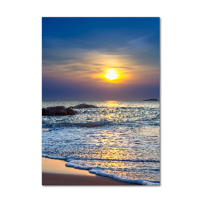 Cuadro decorativo en acrílico brillante vertical Playa al atardecer