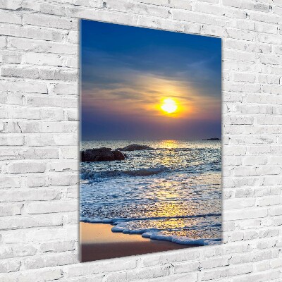 Cuadro decorativo en acrílico brillante vertical Playa al atardecer