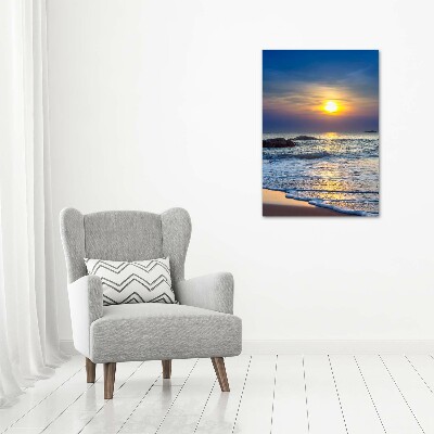 Cuadro decorativo en acrílico brillante vertical Playa al atardecer
