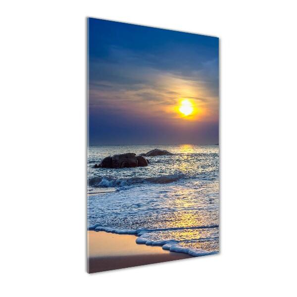 Cuadro decorativo en acrílico brillante vertical Playa al atardecer