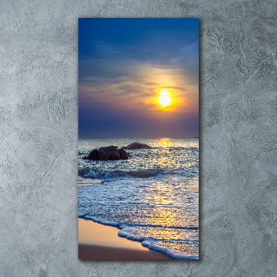 Cuadro decorativo en acrílico brillante vertical Playa al atardecer