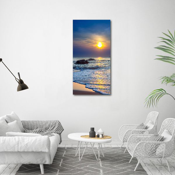 Cuadro decorativo en acrílico brillante vertical Playa al atardecer