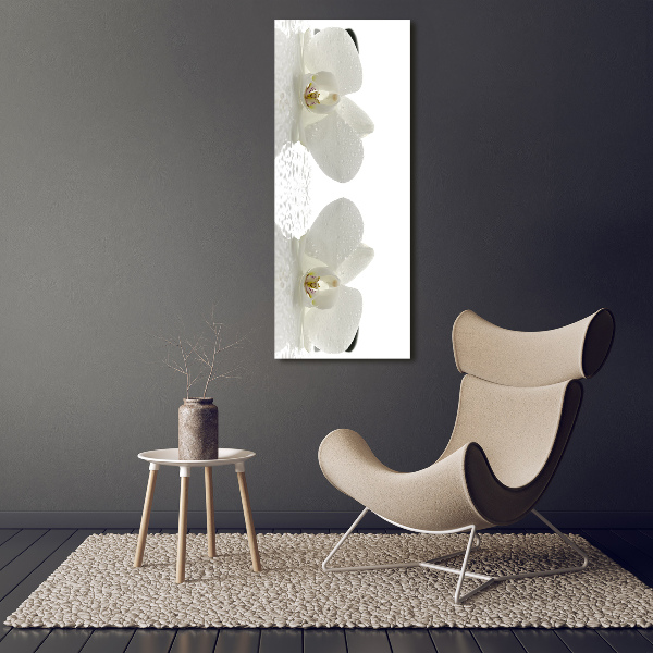 Cuadro decorativo en acrílico brillante vertical Orquídea y piedras
