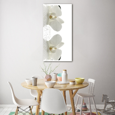Cuadro decorativo en acrílico brillante vertical Orquídea y piedras