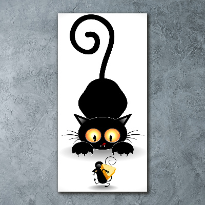Cuadro decorativo en acrílico brillante vertical El gato y el ratón