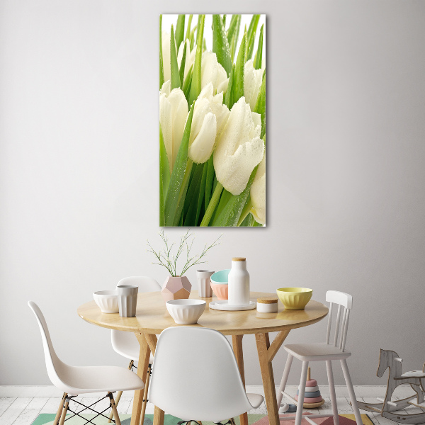 Cuadro de metacrilato vertical tulipanes blancos