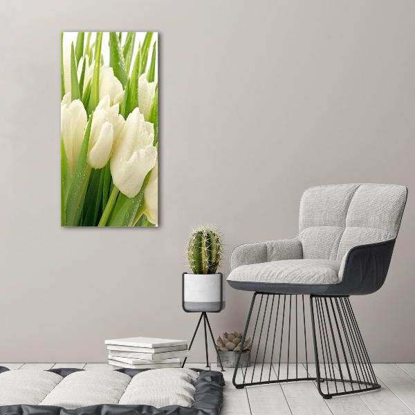 Cuadro de metacrilato vertical tulipanes blancos