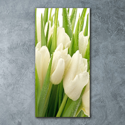 Cuadro de metacrilato vertical tulipanes blancos