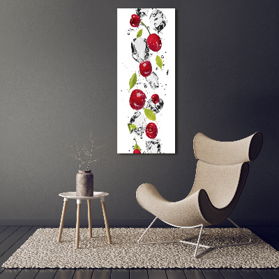 Cuadro decorativo en acrílico brillante vertical Cerezas y agua