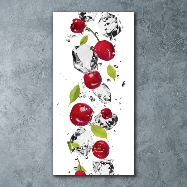 Cuadro decorativo en acrílico brillante vertical Cerezas y agua