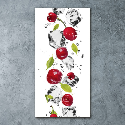 Cuadro decorativo en acrílico brillante vertical Cerezas y agua
