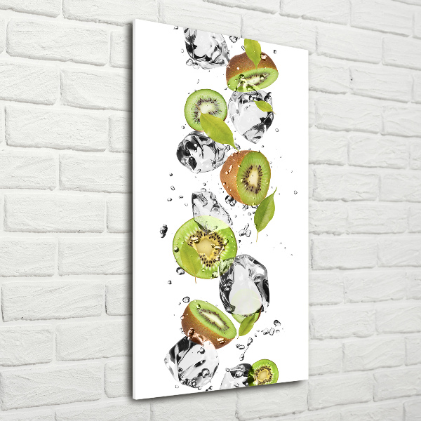 Cuadro de metacrilato moderno efecto cristal vertical Kiwi y agua