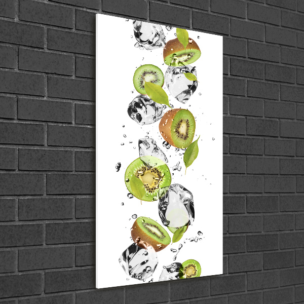 Cuadro de metacrilato moderno efecto cristal vertical Kiwi y agua