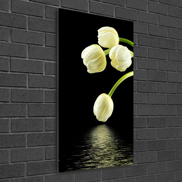 Impresión en metacrilato de alta calidad vertical tulipanes blancos