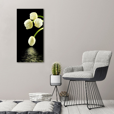 Impresión en metacrilato de alta calidad vertical tulipanes blancos