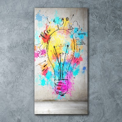 Cuadro de metacrilato moderno efecto cristal vertical Bombilla de colores