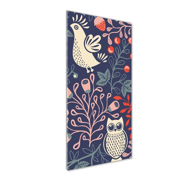 Cuadro de metacrilato moderno efecto cristal vertical Gallo gallina búho