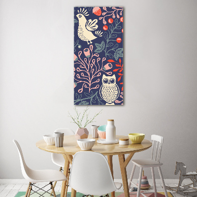 Cuadro de metacrilato moderno efecto cristal vertical Gallo gallina búho