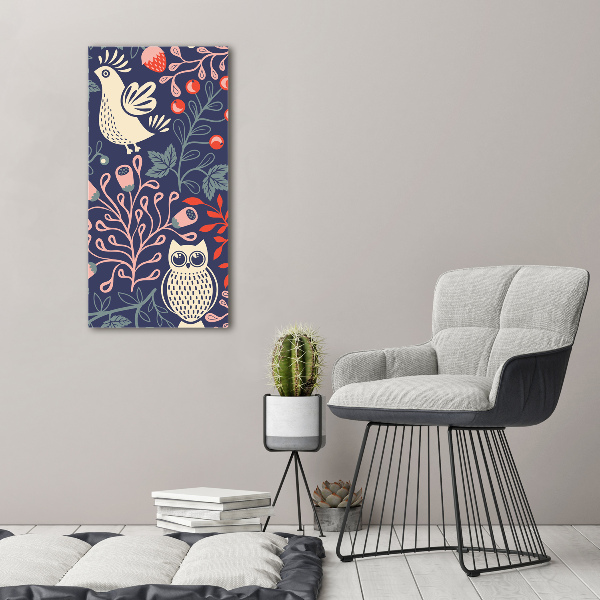 Cuadro de metacrilato moderno efecto cristal vertical Gallo gallina búho