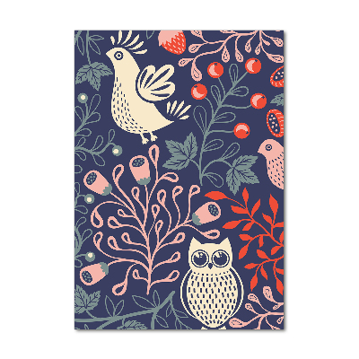 Cuadro de metacrilato moderno efecto cristal vertical Gallo gallina búho