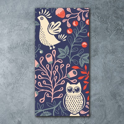 Cuadro de metacrilato moderno efecto cristal vertical Gallo gallina búho