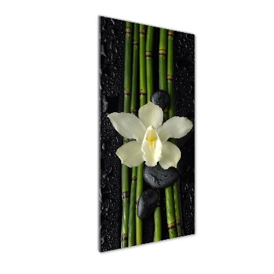 Cuadro decorativo en acrílico brillante vertical Orquídea y bambú